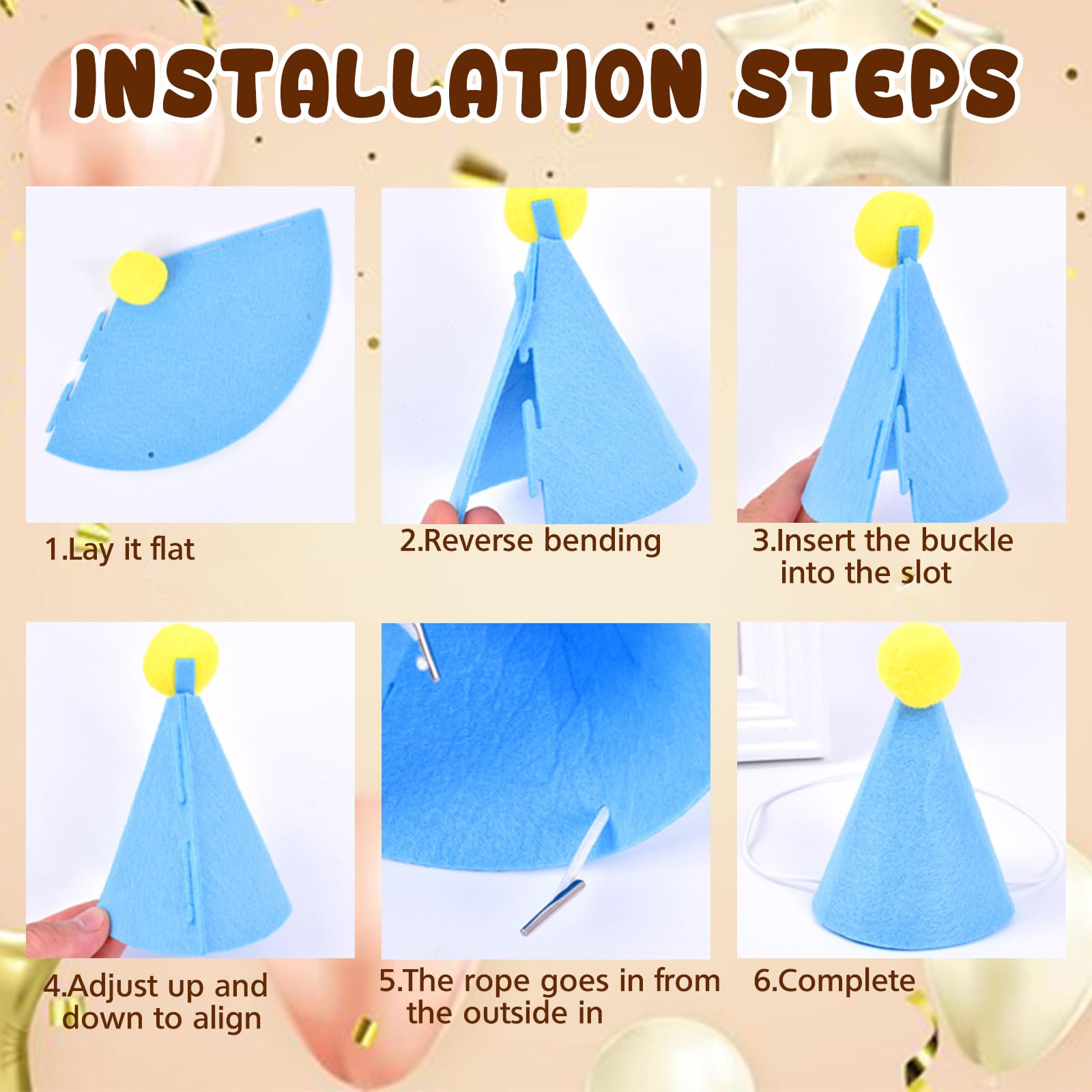 Kezzfpa 6 Pcs Colorful Mini Party Hats for Stuffed Animals – Felt Cone Hats for Pets & Plush Toys