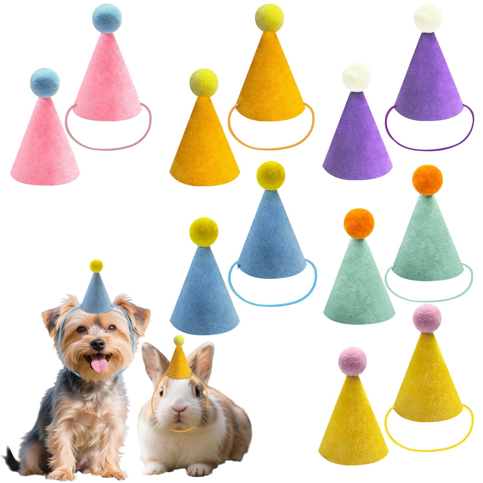 Kezzfpa 12 Pcs Colorful Mini Party Hats for Stuffed Animals – Felt Cone Hats for Pets & Plush Toys
