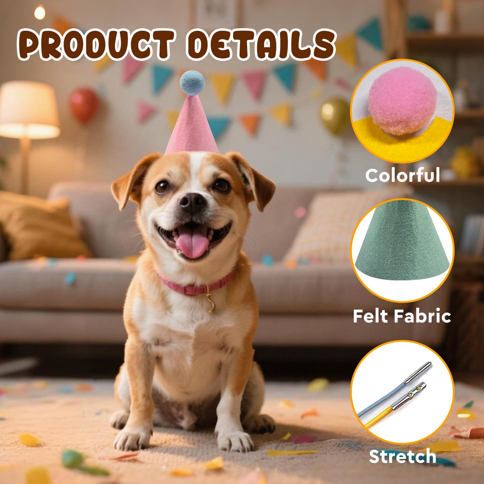 Kezzfpa 6 Pcs Colorful Mini Party Hats for Stuffed Animals – Felt Cone Hats for Pets & Plush Toys