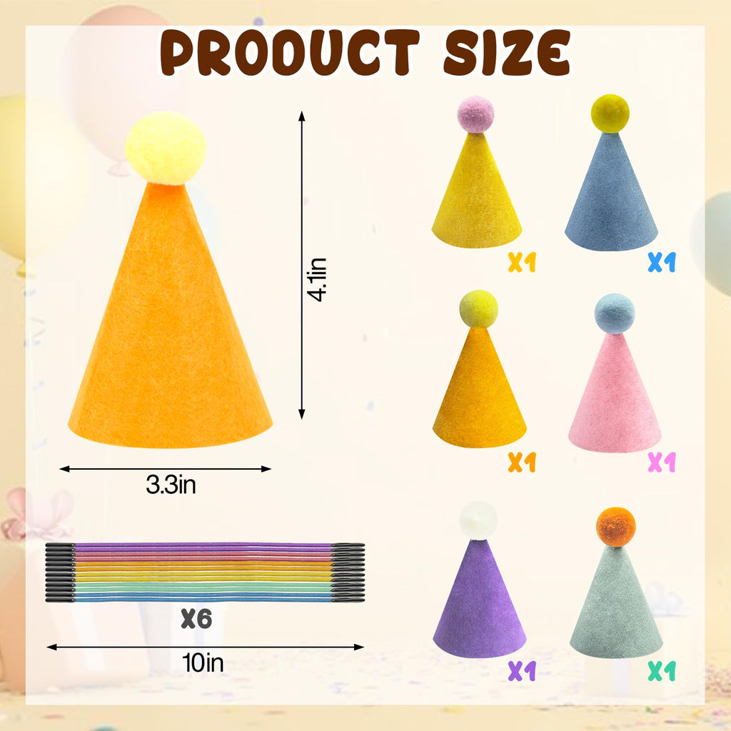 Kezzfpa 6 Pcs Colorful Mini Party Hats for Stuffed Animals – Felt Cone Hats for Pets & Plush Toys