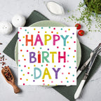 KFJBPB 50 Pcs Birthday Napkins – 13x13 Inches, Colorful Dots, Disposable Cocktail Napkins for Birthday Party