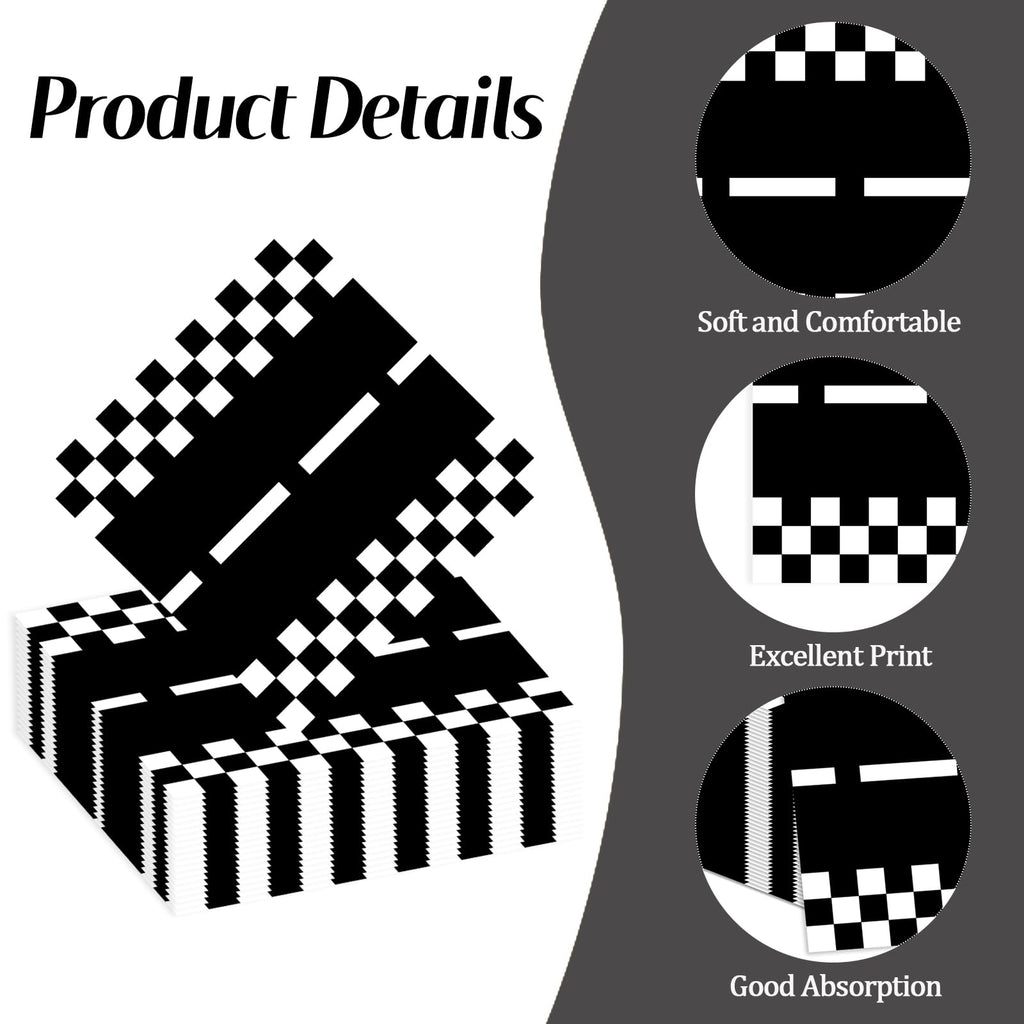 KFJBPB Race Car Napkins – 50 Count, 13x13 in Checkered Disposable Napkins for Kids Parties