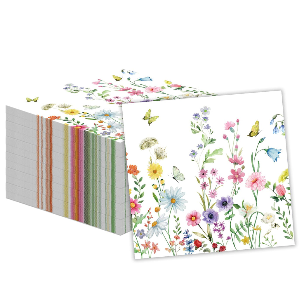 KFJBPB 50 Pcs Wildflower Napkins – 13x13 Floral Paper Napkins for Parties