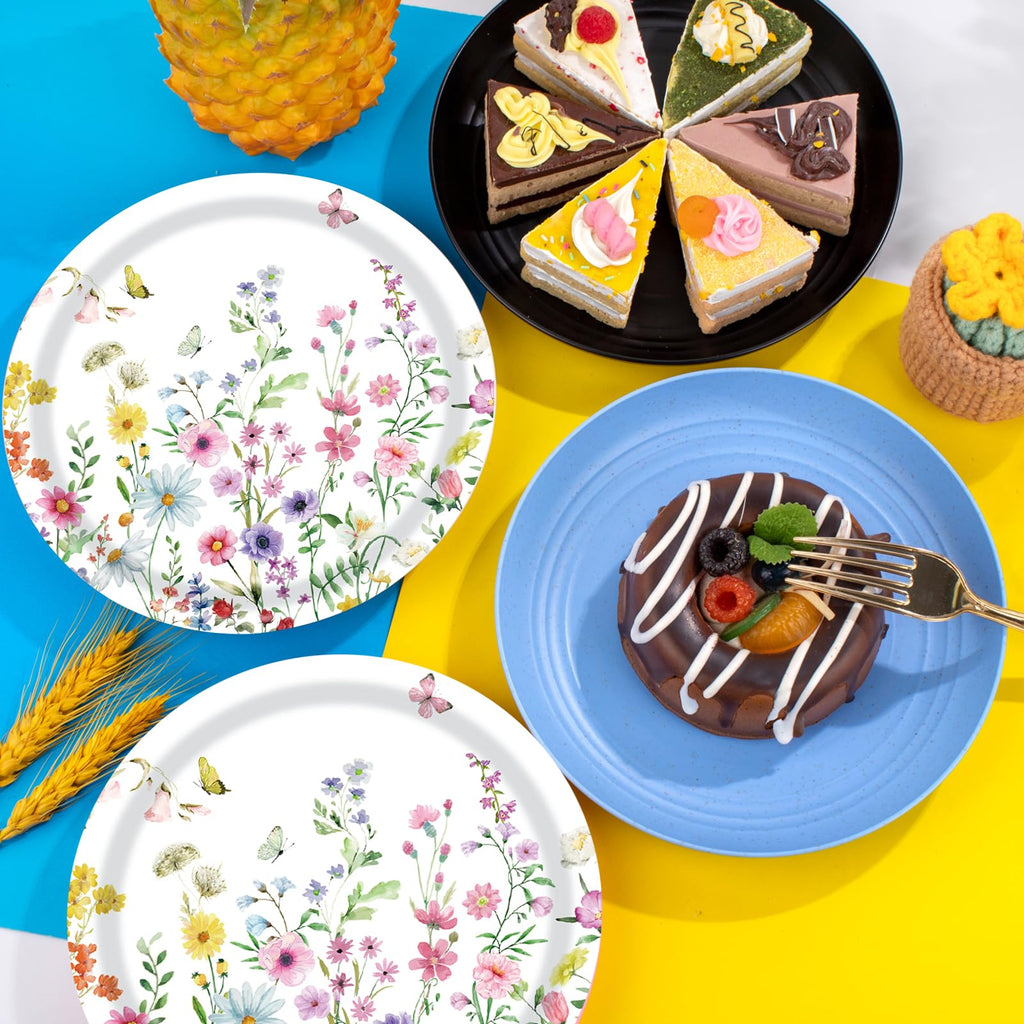KFJBPB Wildflower Plates & Napkins Party Kit – 40 Pcs for 20 Guests