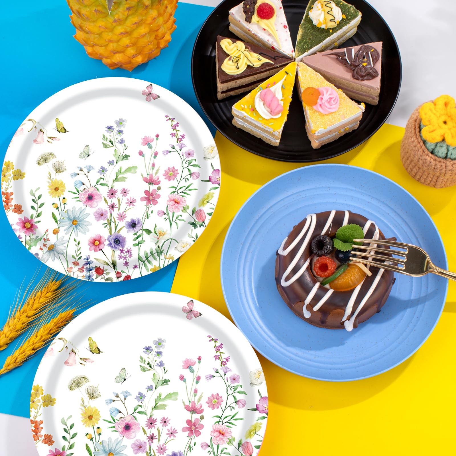 KFJBPB Wildflower Plates & Napkins Party Kit – 40 Pcs for 20 Guests