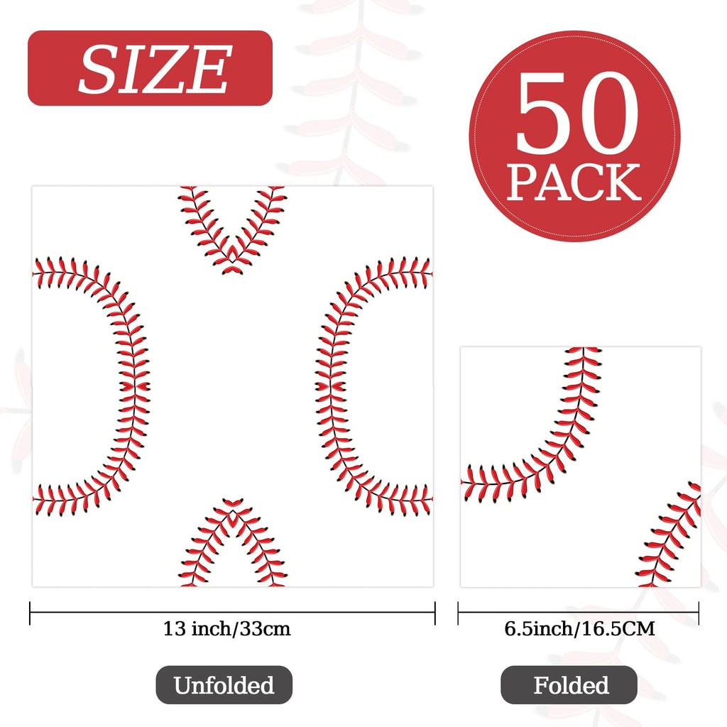 KFJBPB Baseball Napkins 50 Pcs | 13 x 13 in Disposable Napkins for Baseball Parties and Celebrations
