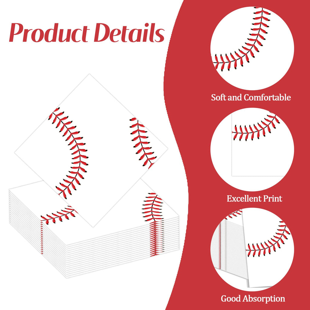 KFJBPB Baseball Napkins 50 Pcs | 13 x 13 in Disposable Napkins for Baseball Parties and Celebrations