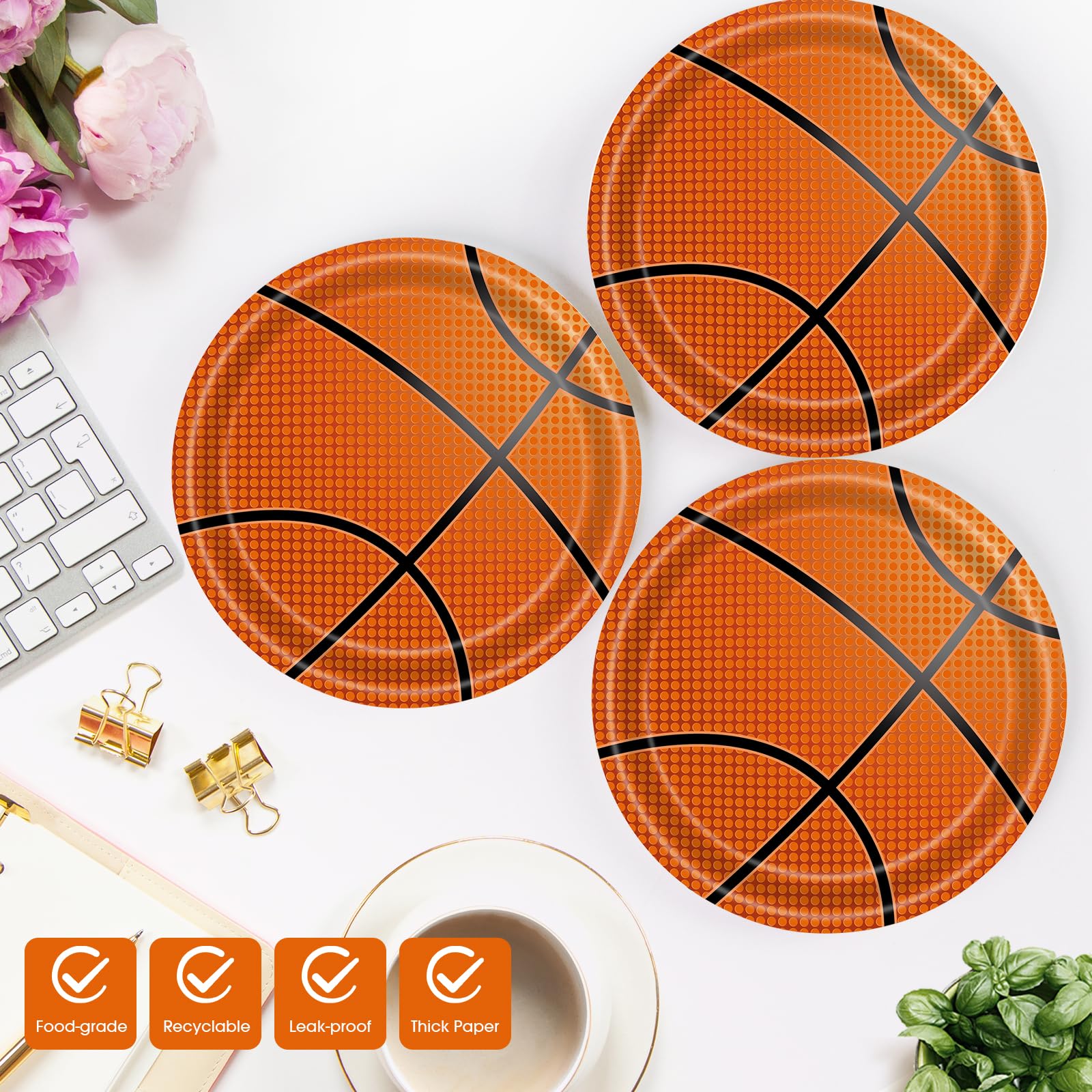 KFJBPB 40 Pcs Basketball Plates and Napkins Party Supplies – Serves 20