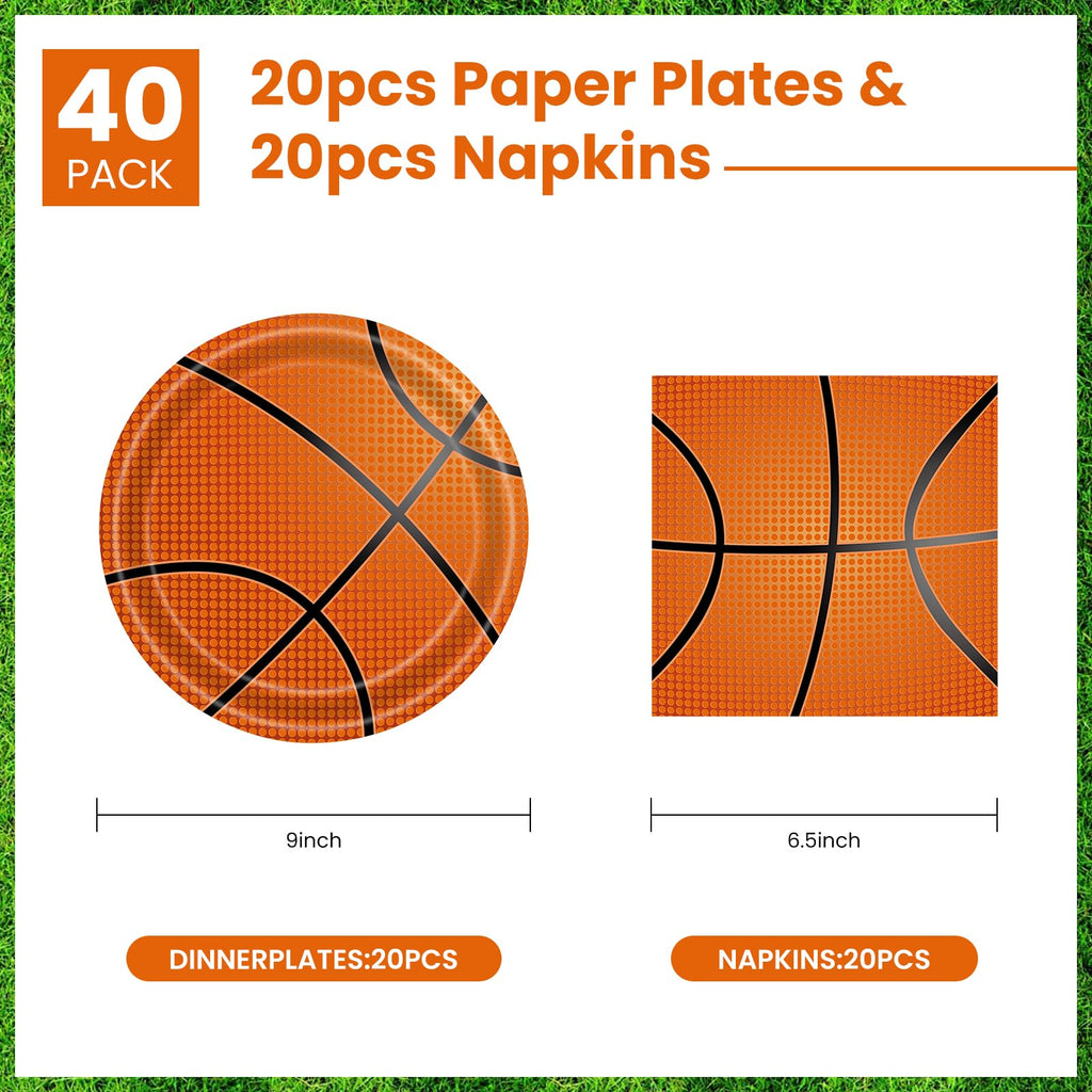 KFJBPB 40 Pcs Basketball Plates and Napkins Party Supplies – Serves 20