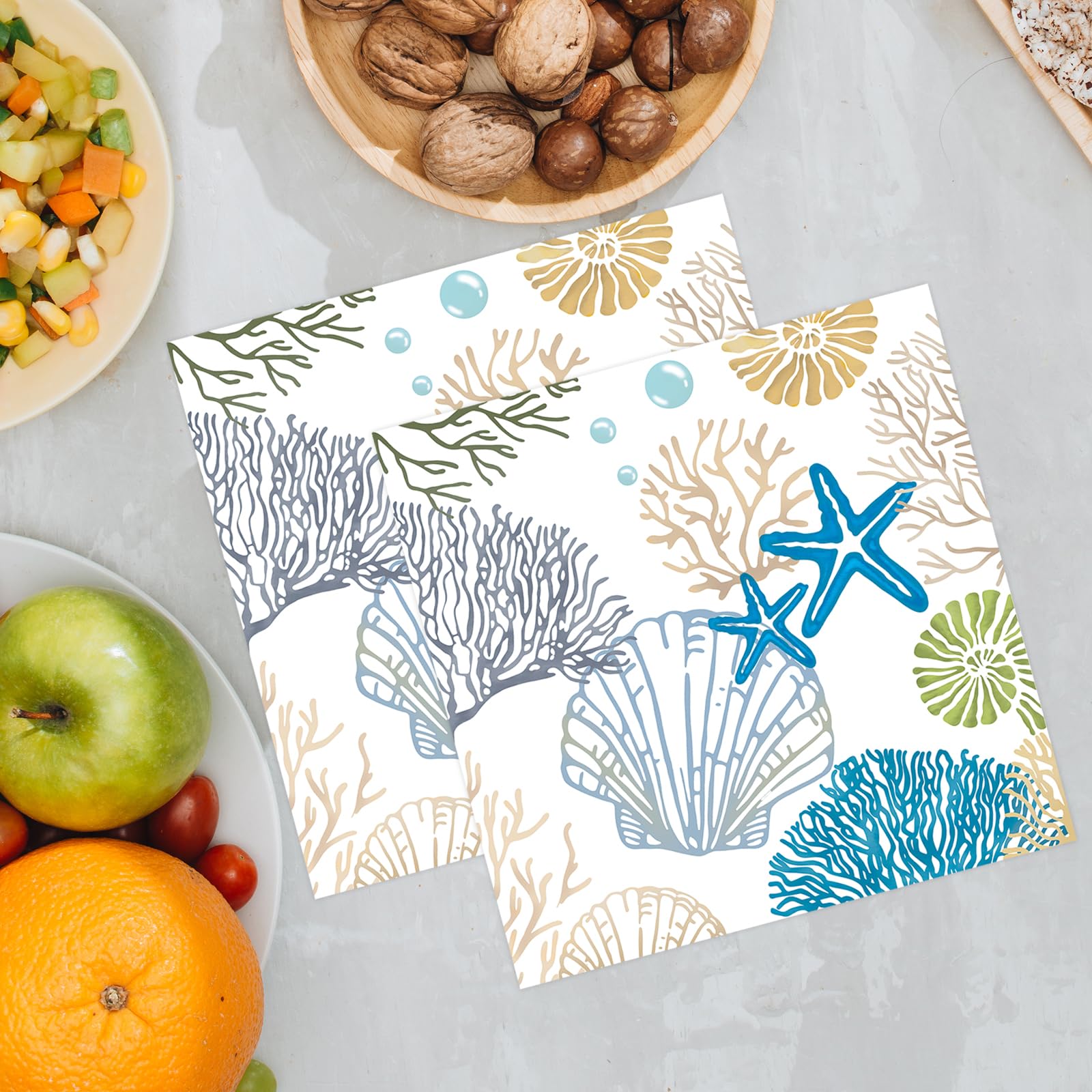KFJBPB 50 Pcs Ocean Seashell Napkins – 13 x 13 Inches | Coastal Beach Disposable Napkins