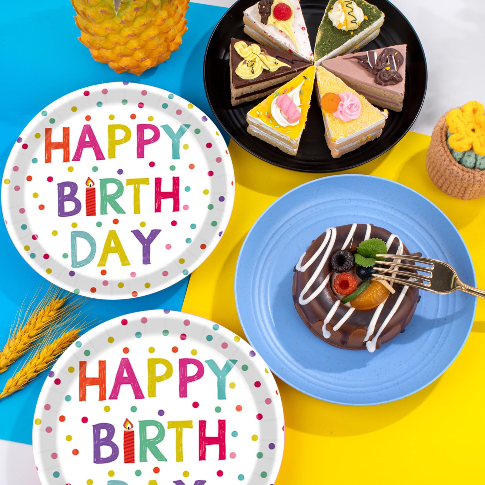 KFJBPB 40 Pcs Birthday Plates & Napkins Set – Disposable Tableware with Dots Design for 20 Guests