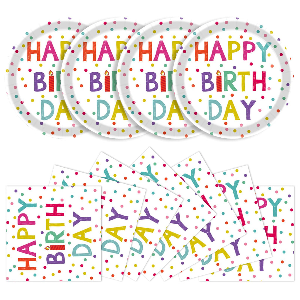 KFJBPB 40 Pcs Birthday Plates & Napkins Set – Disposable Tableware with Dots Design for 20 Guests