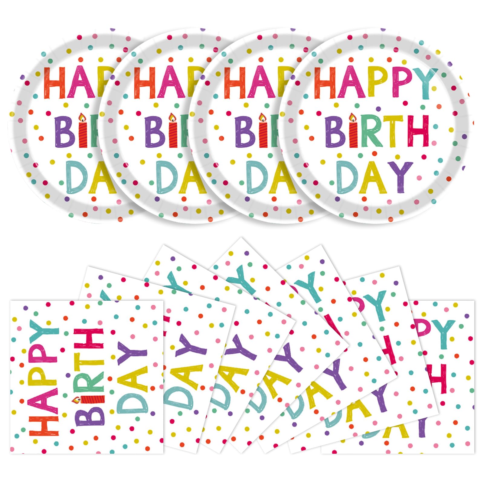 KFJBPB 40 Pcs Birthday Plates & Napkins Set – Disposable Tableware with Dots Design for 20 Guests