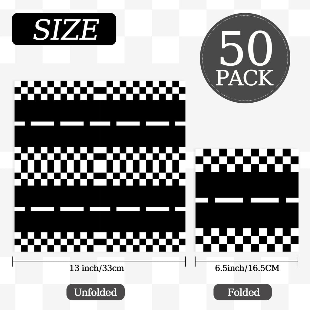 KFJBPB Race Car Napkins – 50 Count, 13x13 in Checkered Disposable Napkins for Kids Parties