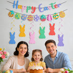 KFJBPB Happy Easter Banner Set — Bunny Garlands, Egg Cutouts & Swirls for Home & Classroom