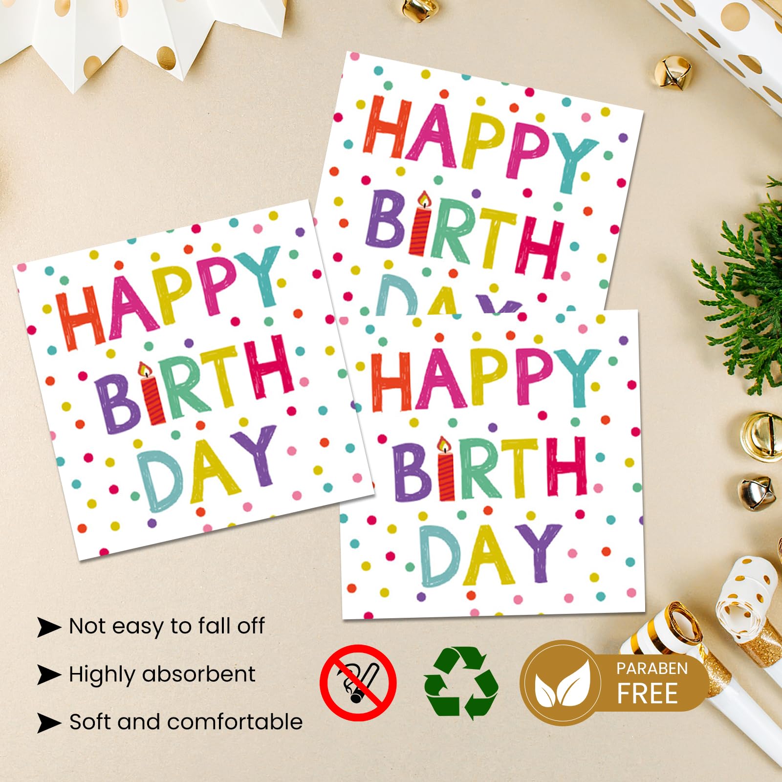 KFJBPB 40 Pcs Birthday Plates & Napkins Set – Disposable Tableware with Dots Design for 20 Guests