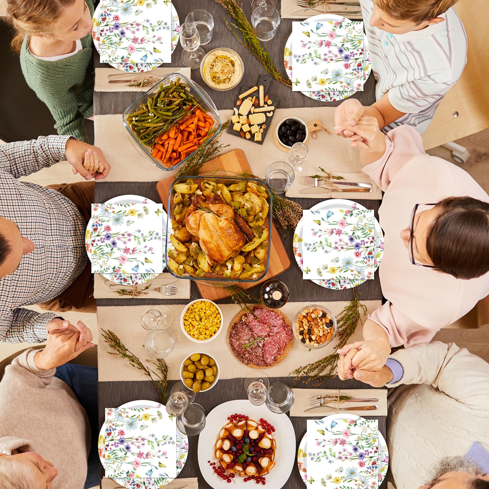 KFJBPB Wildflower Plates & Napkins Party Kit – 40 Pcs for 20 Guests