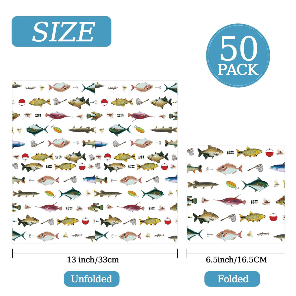 KFJBPB 50 Pcs Fishing Napkins – 13x13 Inches Disposable Party Napkins
