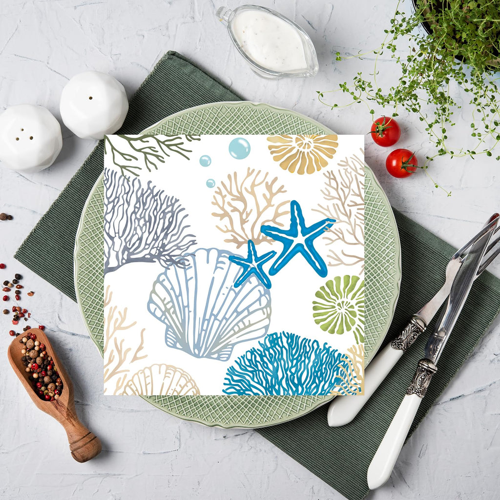 KFJBPB 50 Pcs Ocean Seashell Napkins – 13 x 13 Inches | Coastal Beach Disposable Napkins