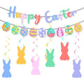KFJBPB Happy Easter Banner Set — Bunny Garlands, Egg Cutouts & Swirls for Home & Classroom
