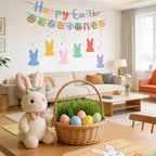 KFJBPB Happy Easter Banner Set — Bunny Garlands, Egg Cutouts & Swirls for Home & Classroom