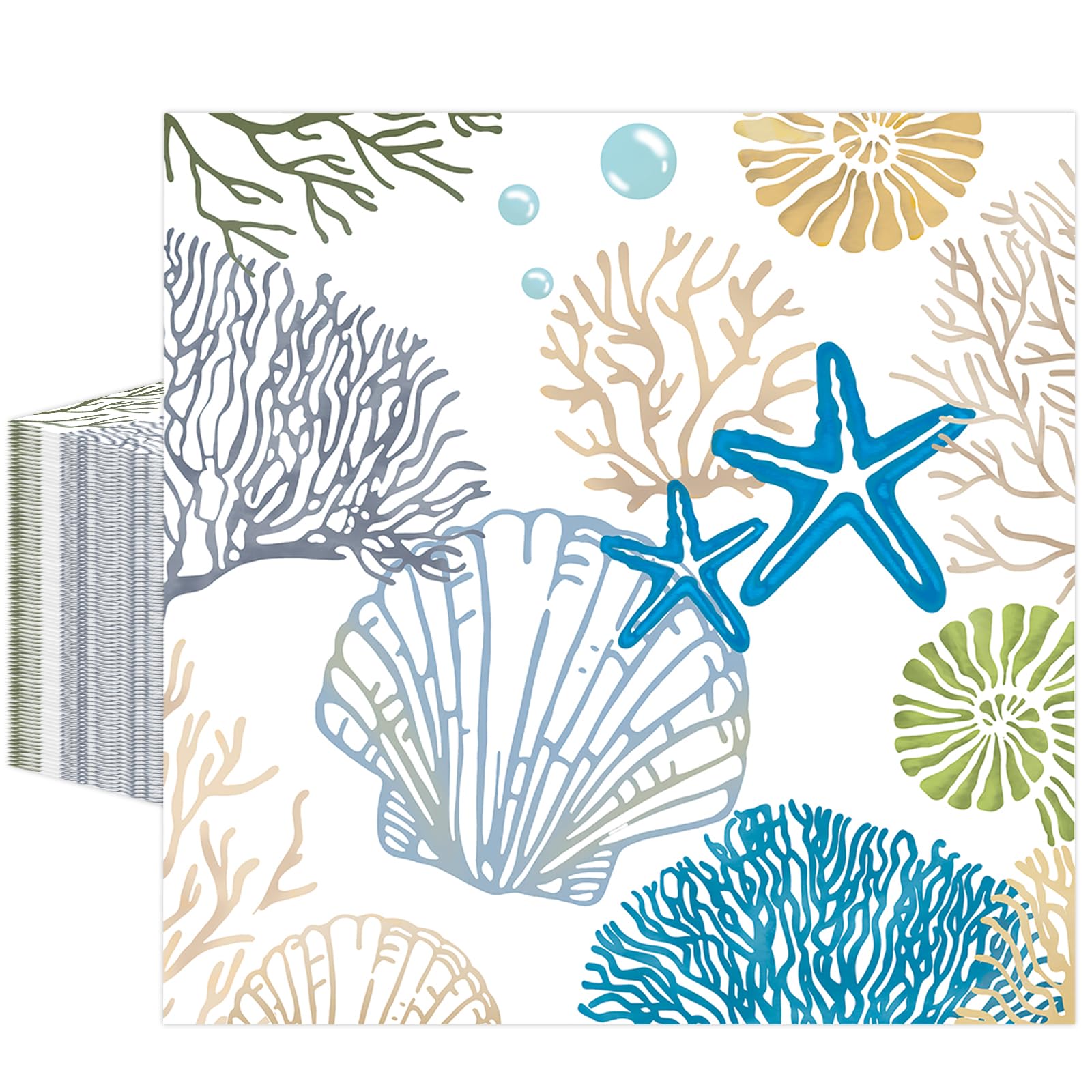 KFJBPB 50 Pcs Ocean Seashell Napkins – 13 x 13 Inches | Coastal Beach Disposable Napkins