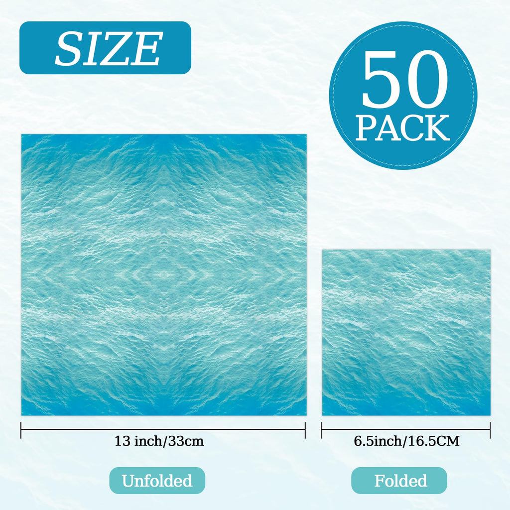 KFJBPB | 50 Pcs Ocean Sea Napkins – 13 x 13 Inches Ocean Waves Paper Napkins for Baby Showers, Hawaiian Parties, Ocean Theme Celebrations