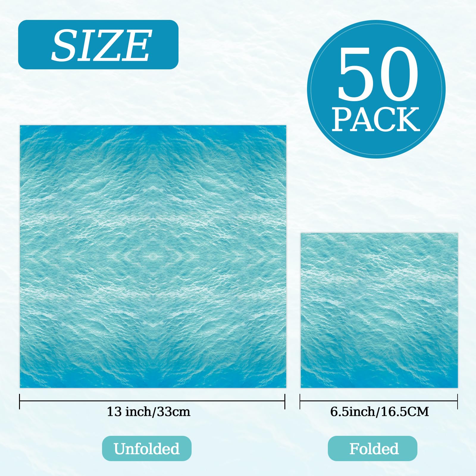 KFJBPB | 50 Pcs Ocean Sea Napkins – 13 x 13 Inches Ocean Waves Paper Napkins for Baby Showers, Hawaiian Parties, Ocean Theme Celebrations