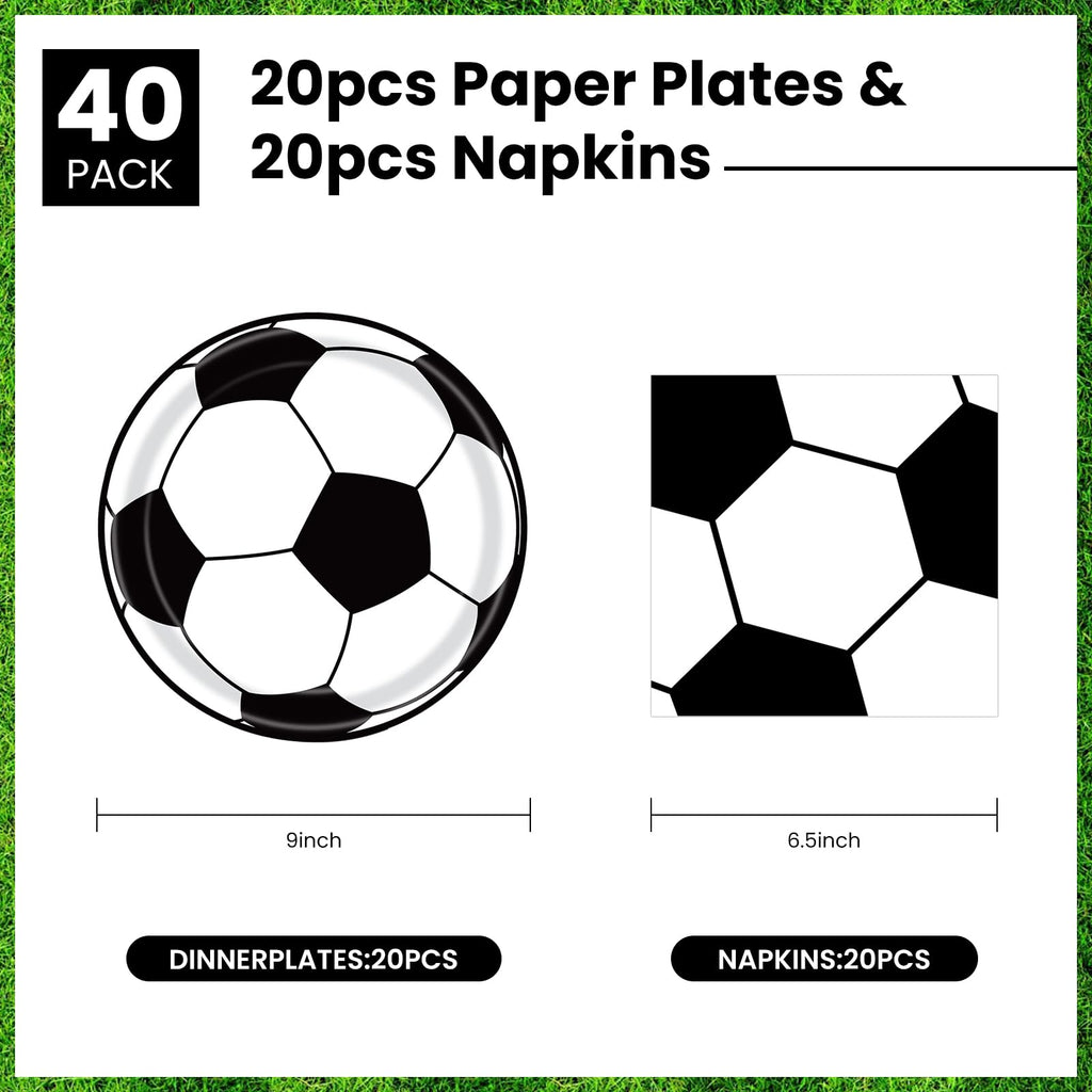 KFJBPB 40 Pcs Soccer Plates & Napkins Party Set – Disposable Tableware for Sports Theme Celebrations