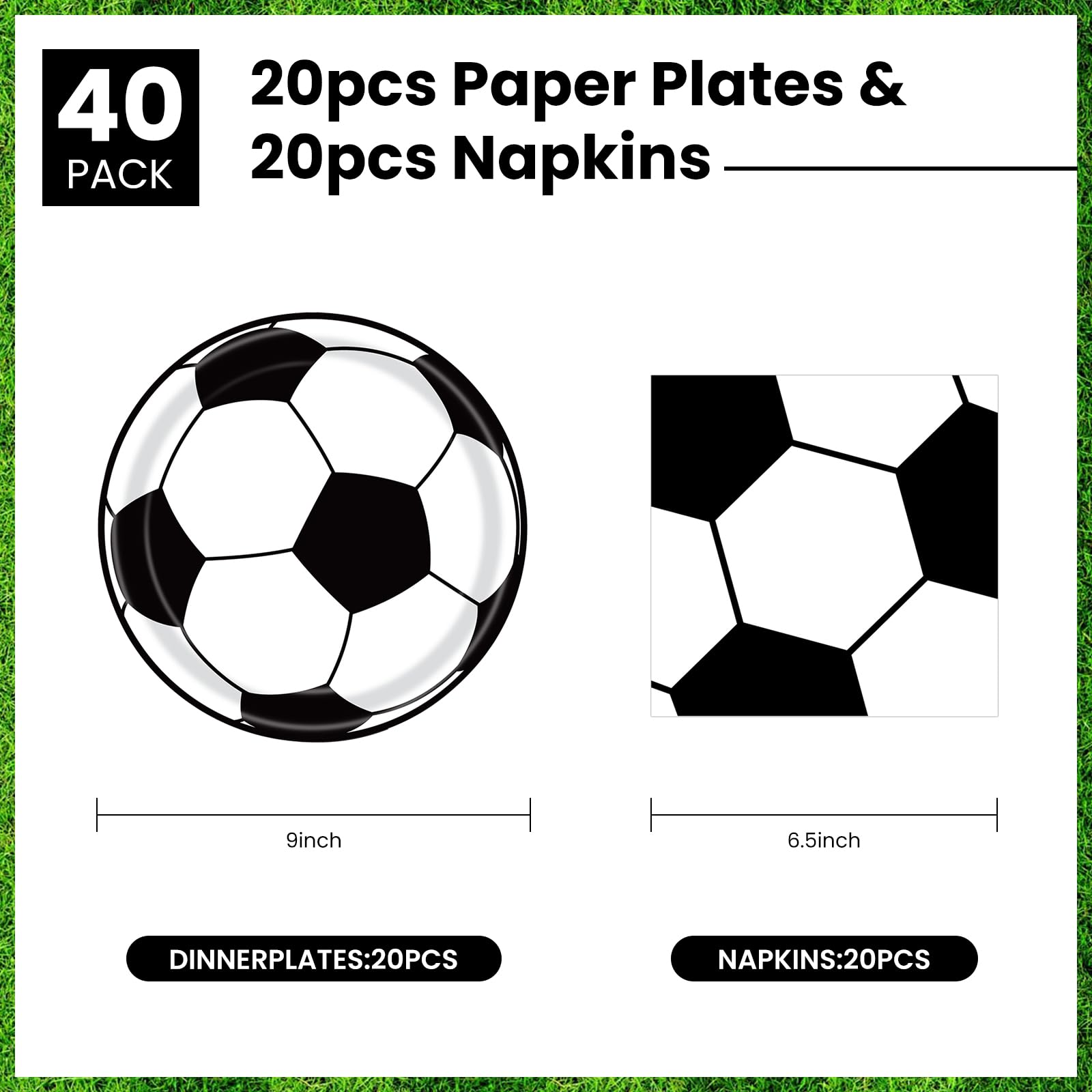 KFJBPB 40 Pcs Soccer Plates & Napkins Party Set – Disposable Tableware for Sports Theme Celebrations