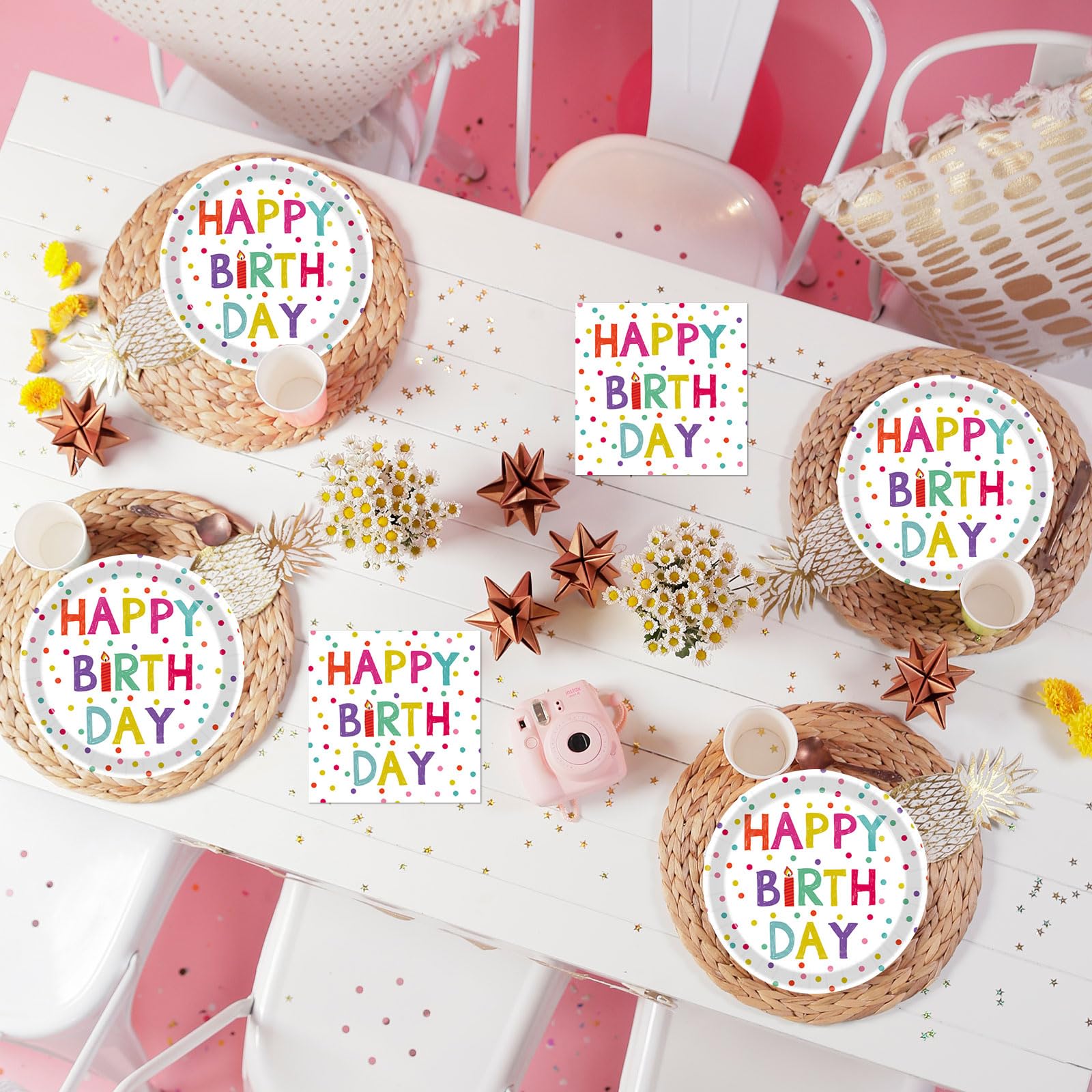 KFJBPB 40 Pcs Birthday Plates & Napkins Set – Disposable Tableware with Dots Design for 20 Guests