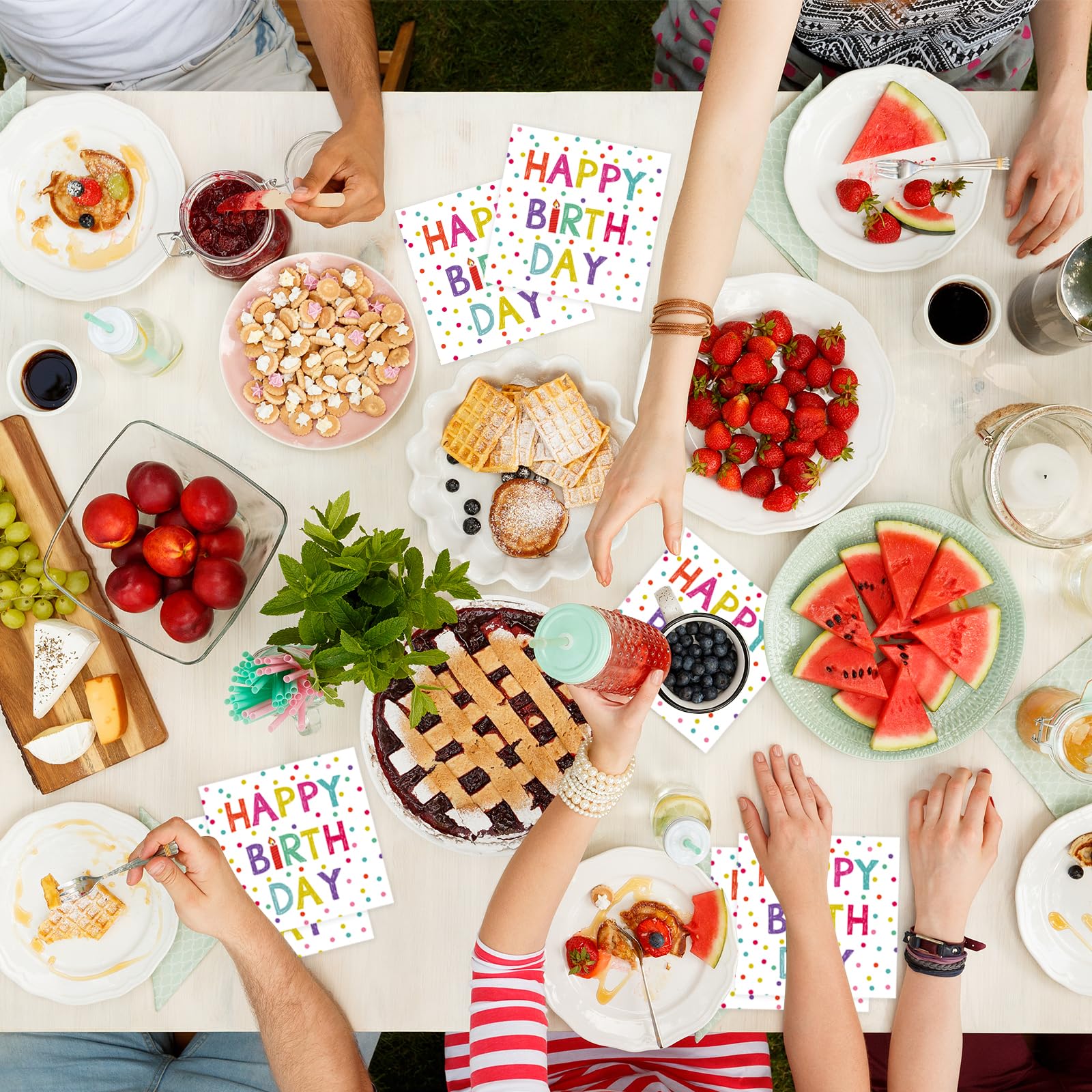 KFJBPB 50 Pcs Birthday Napkins – 13x13 Inches, Colorful Dots, Disposable Cocktail Napkins for Birthday Party