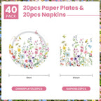KFJBPB Wildflower Plates & Napkins Party Kit – 40 Pcs for 20 Guests