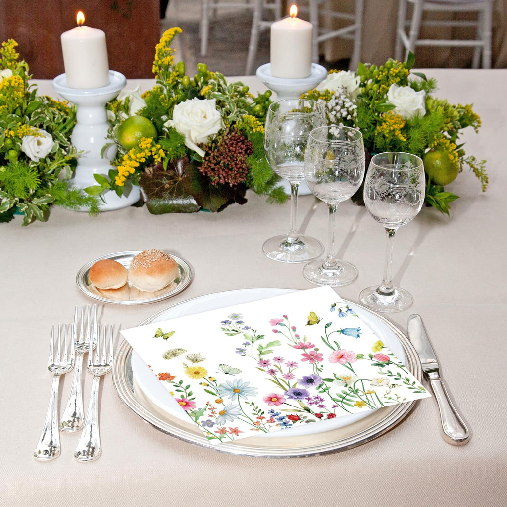 KFJBPB 50 Pcs Wildflower Napkins – 13x13 Floral Paper Napkins for Parties