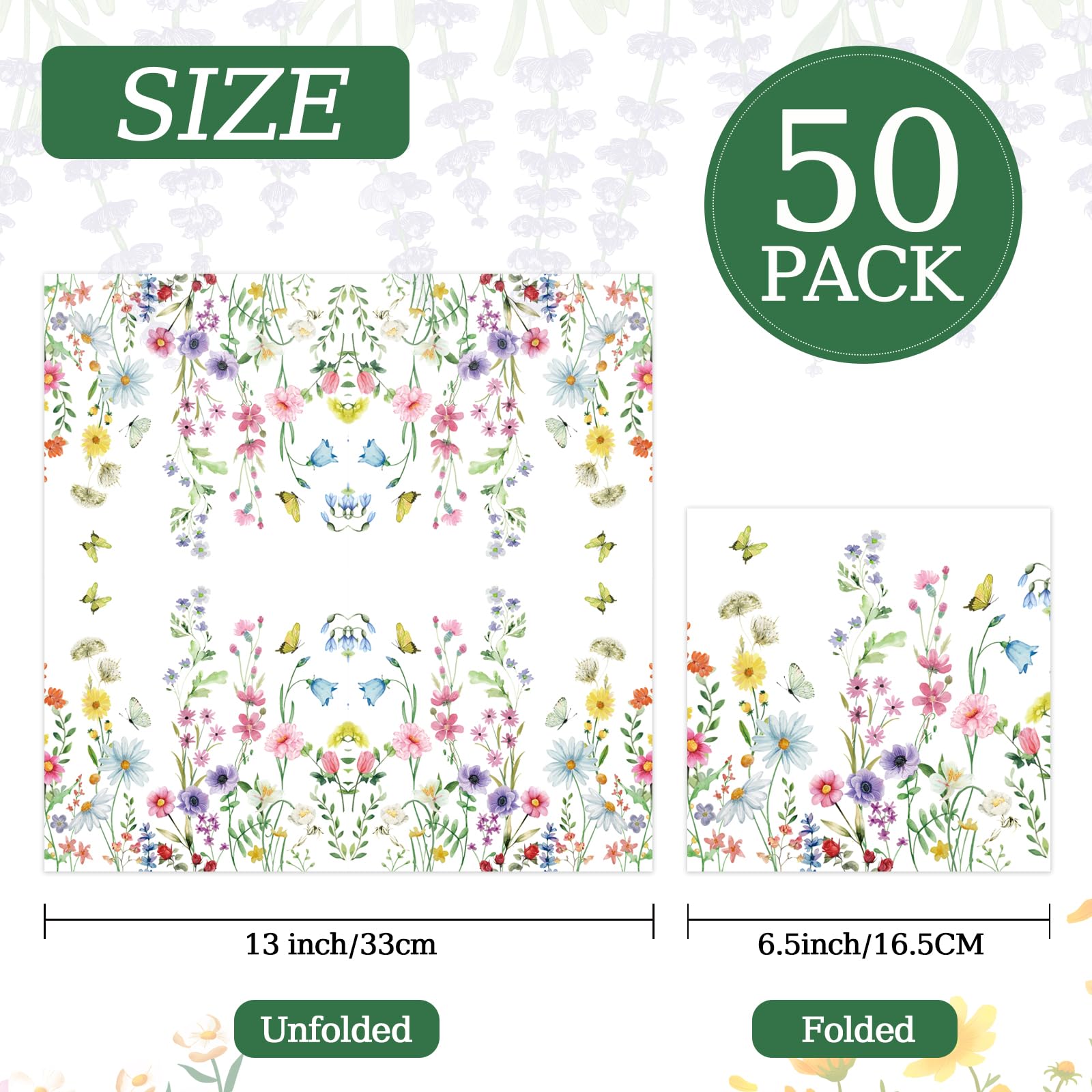 KFJBPB 50 Pcs Wildflower Napkins – 13x13 Floral Paper Napkins for Parties