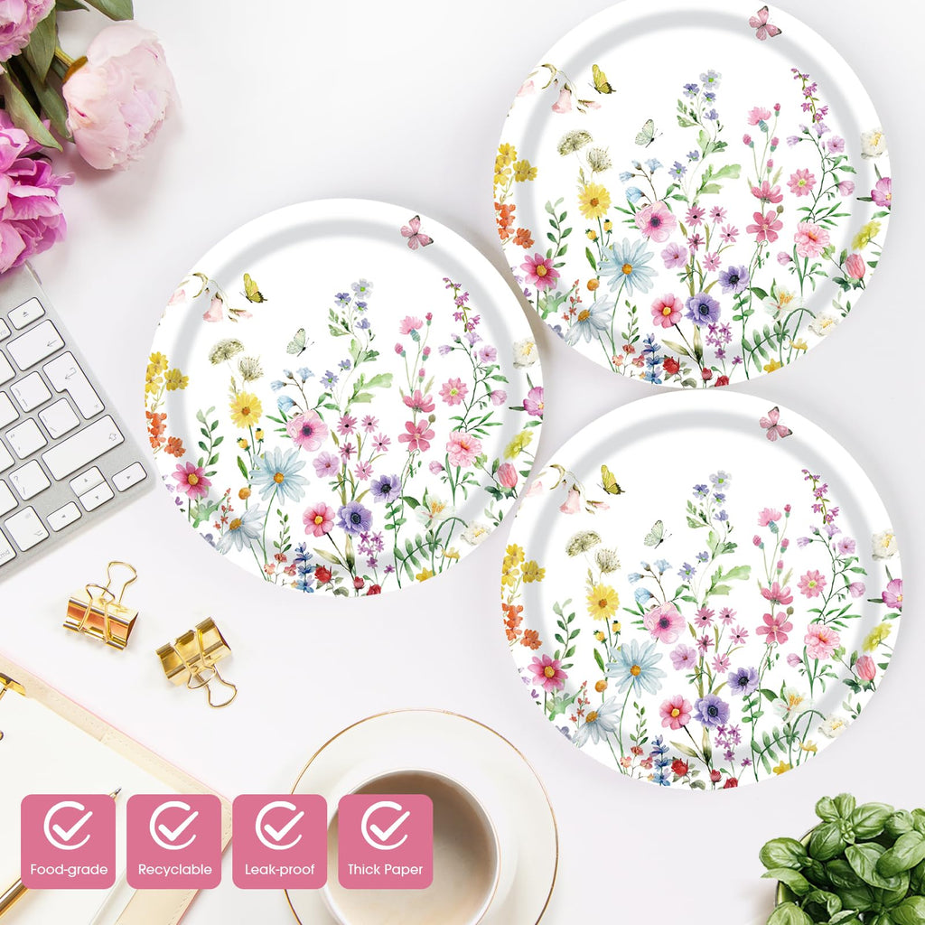 KFJBPB Wildflower Plates & Napkins Party Kit – 40 Pcs for 20 Guests