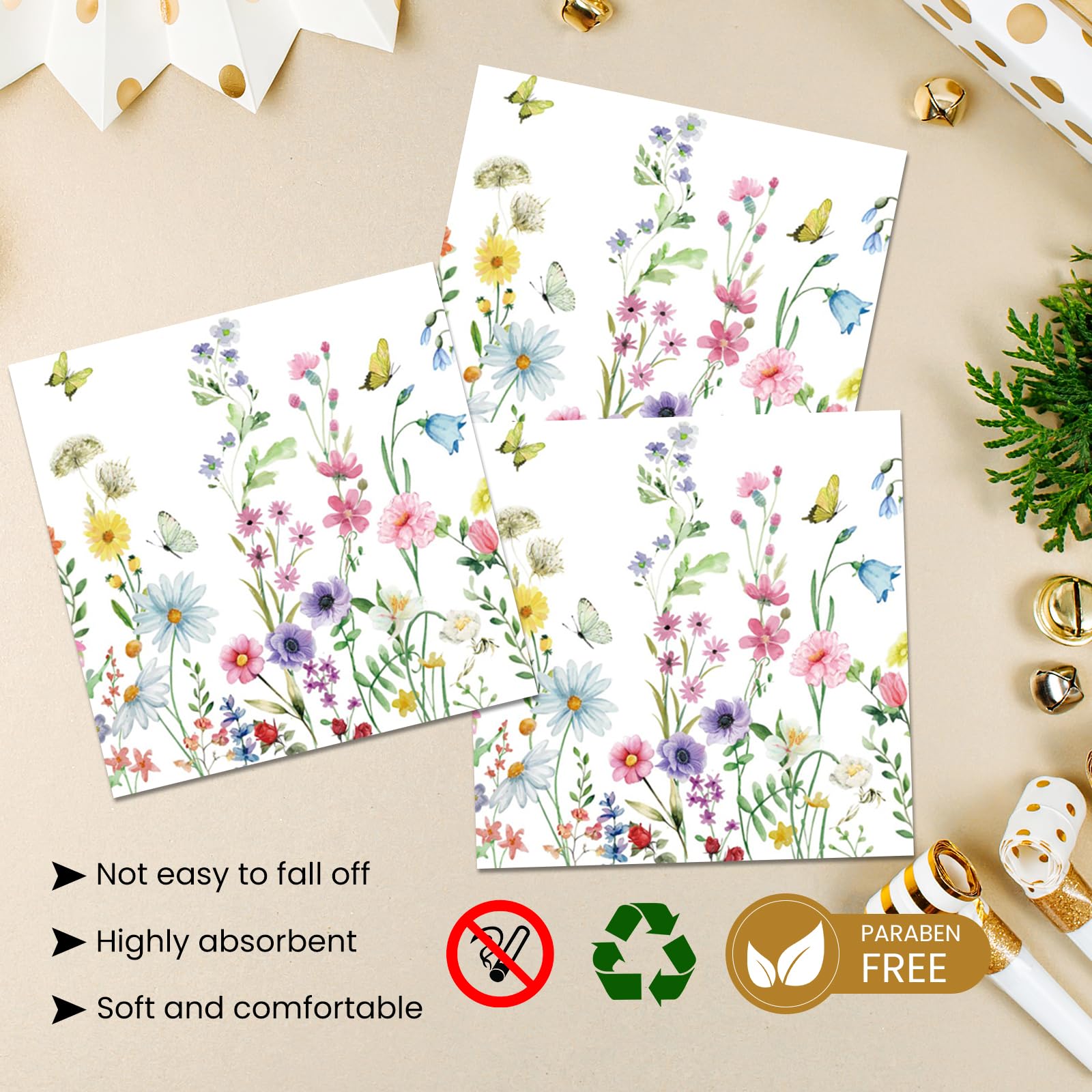 KFJBPB Wildflower Plates & Napkins Party Kit – 40 Pcs for 20 Guests