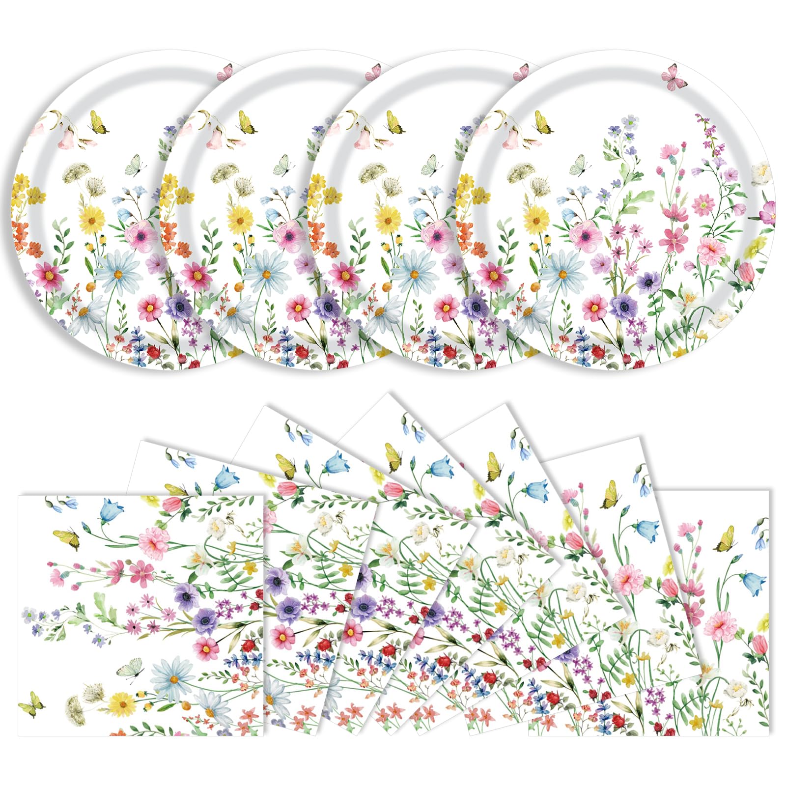KFJBPB Wildflower Plates & Napkins Party Kit – 40 Pcs for 20 Guests