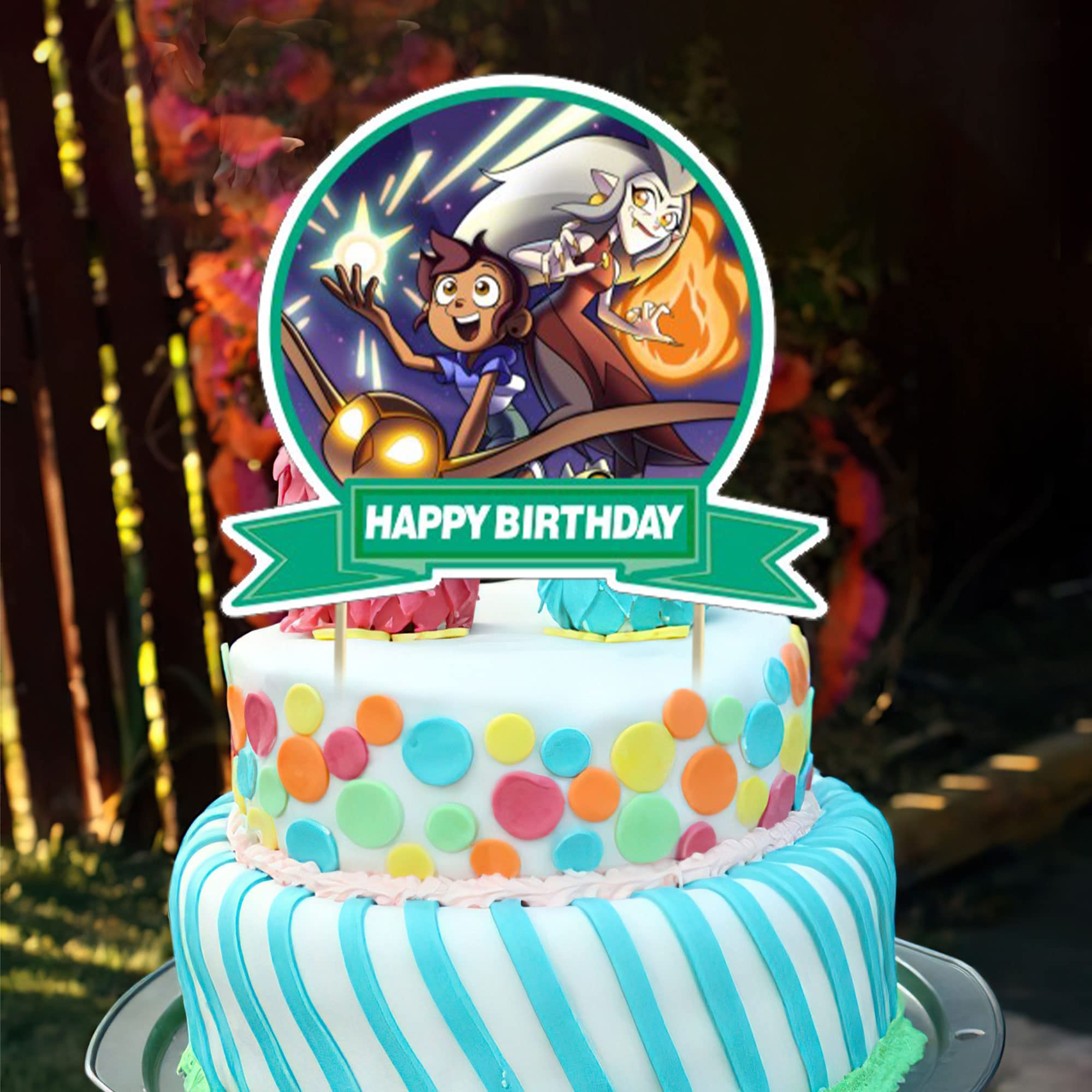 KGNZIUIZIU Owl House Birthday Party Decorations – Cartoon Theme Banner, Balloons, Cake Topper & Cupcake Toppers