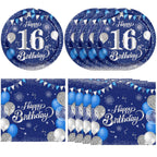 KHAIVI 16th Birthday Decorations – Blue & Silver Tableware, 20 Plates & Napkins