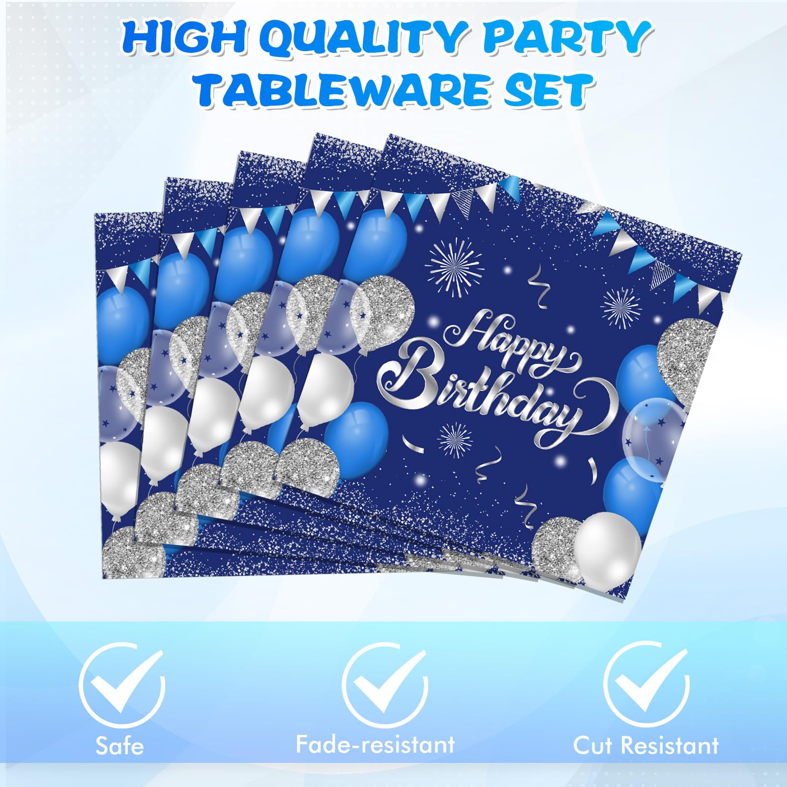 KHAIVI 16th Birthday Decorations – Blue & Silver Tableware, 20 Plates & Napkins