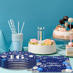 KHAIVI 16th Birthday Decorations – Blue & Silver Tableware, 20 Plates & Napkins