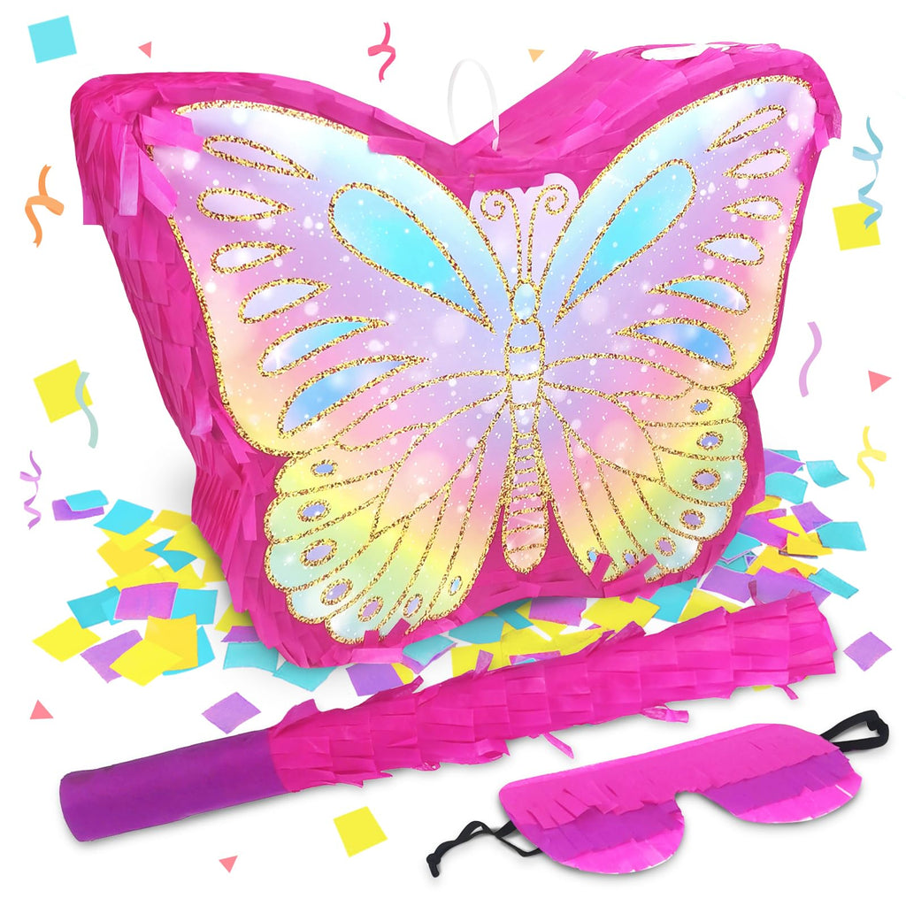 KiDEPOCH Butterfly Piñata – Colorful Birthday Party Decoration with Stick & Blindfold (16 x 12.6 x 4.2 in)