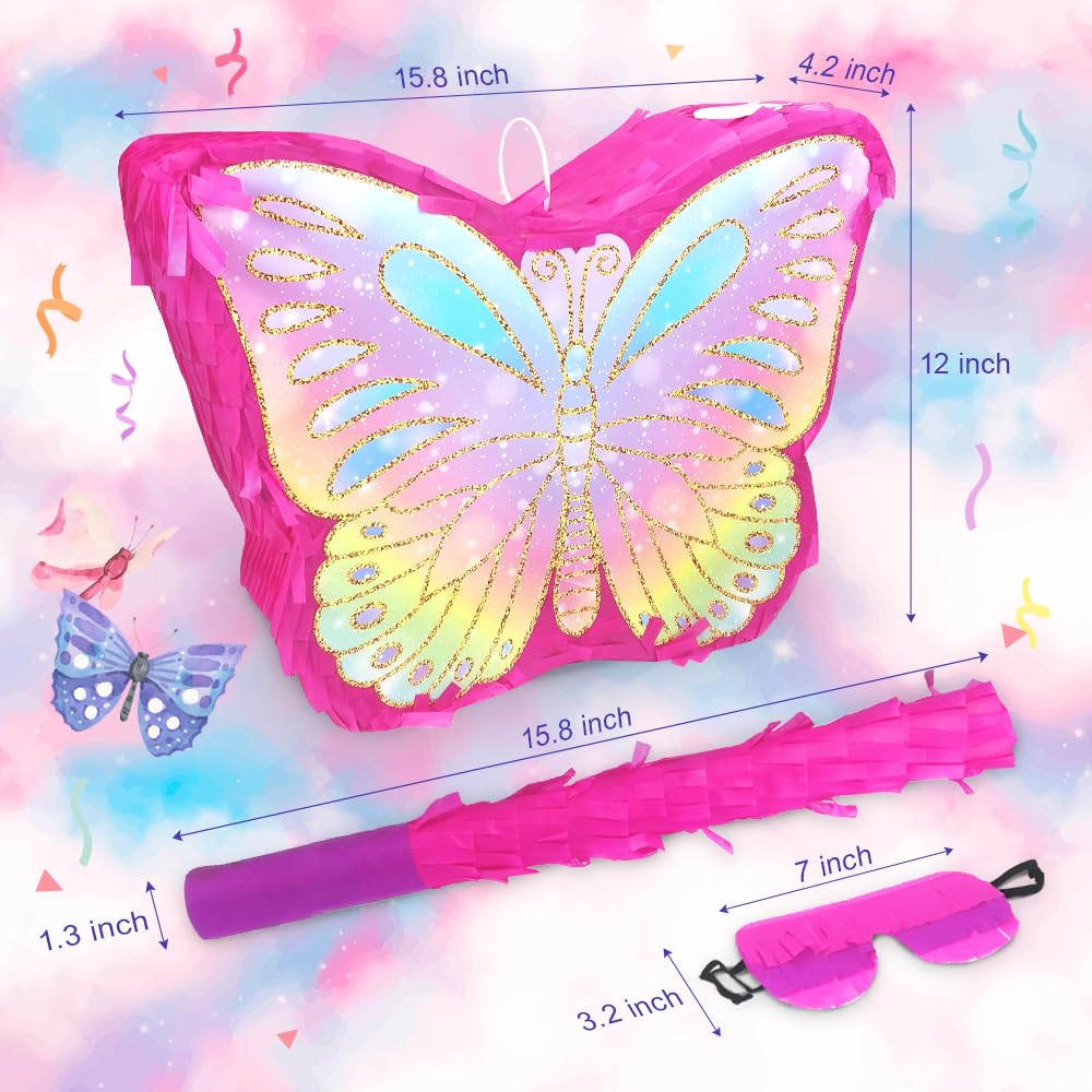KiDEPOCH Butterfly Piñata – Colorful Birthday Party Decoration with Stick & Blindfold (16 x 12.6 x 4.2 in)