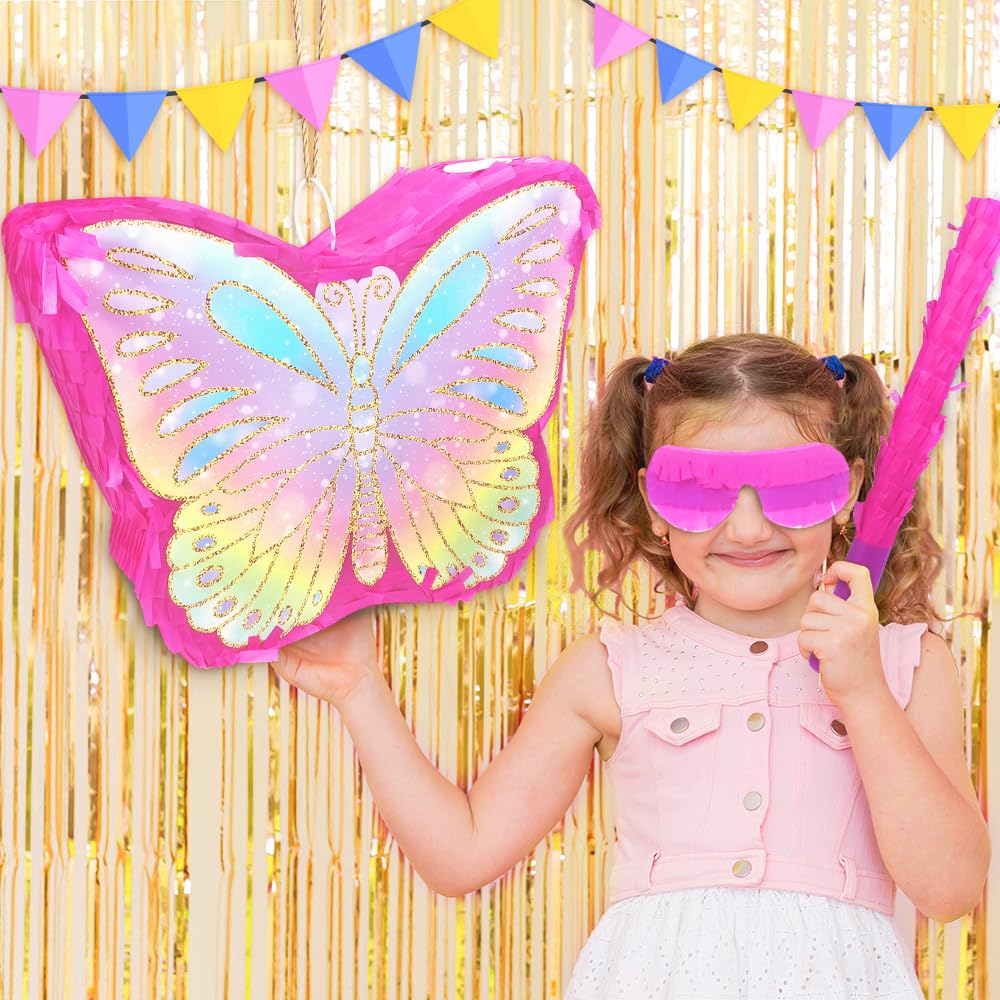 KiDEPOCH Butterfly Piñata – Colorful Birthday Party Decoration with Stick & Blindfold (16 x 12.6 x 4.2 in)