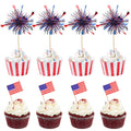 KIGEAPUEL 100Pcs American Flag & Firework Cupcake Toppers – 4th of July Party Decorations
