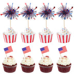 KIGEAPUEL 100Pcs American Flag & Firework Cupcake Toppers – 4th of July Party Decorations