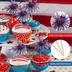 KIGEAPUEL 100Pcs American Flag & Firework Cupcake Toppers – 4th of July Party Decorations
