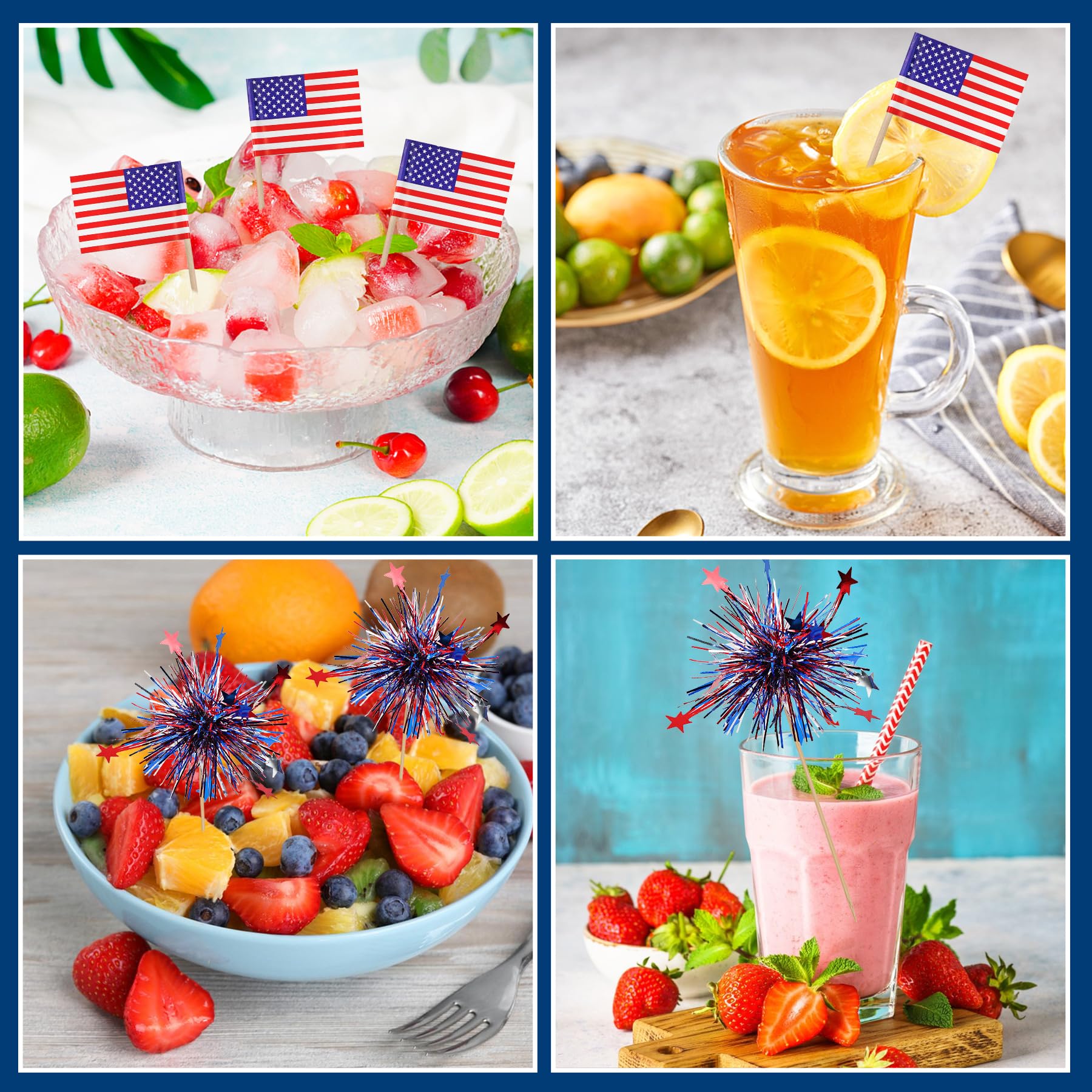 KIGEAPUEL 100Pcs American Flag & Firework Cupcake Toppers – 4th of July Party Decorations