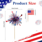 KIGEAPUEL 100Pcs American Flag & Firework Cupcake Toppers – 4th of July Party Decorations